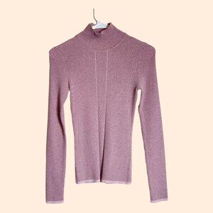 Nicholas Pink Metallic Ribbed Mock Neck Top Sweater Wool Blend Size XS